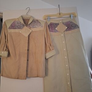 Vintage Beige and Snake Print Skirt Suit